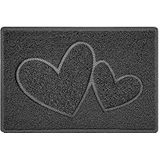 Dubbele hart reliëf vorm deurmat Dirt-Trapper wasbare barrière deurmat-donkergrijs (waterdicht rubber-rug) -klein (60x40cm)