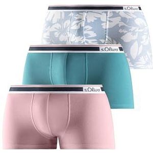 s.Oliver Hipster in 3-pack voor heren, 2 x effen kleuren, 1 x print, mt. L, turquoise + grijs gemêleerd + aop, L