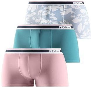 s.Oliver Hipster in 3-pack voor heren, 2 x effen kleuren, 1 x print, mt. L, turquoise + grijs gemêleerd + aop, L