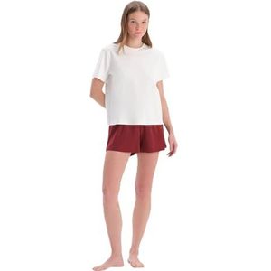 Dagi Bordeaux - ecru Fashion Gebreide Regular Waist Supreme Short Leg Shorts, Bordeaux - Ecru, L, Bordeaux - ecru, L