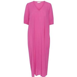 KAFFE Maxi-jurk met V-hals voor dames, relaxte pasvorm, halve lengte, zakken, Roze Paars, 40