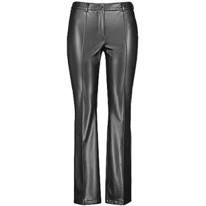 Samoon Flared-broek voor dames, lederlook, lange broek voor vrije tijd, effen kleur, normale lengte, zwart, 50 Grote maten