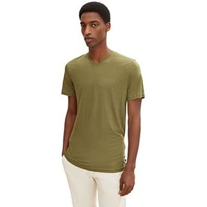 TOM TAILOR Uomini Basic T-shirt met V-hals 1032265, 29003 - Olive Branch Green, S