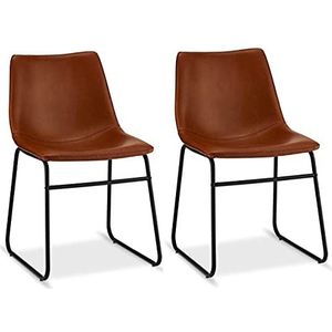 Ibbe Design Bruin Eetkamerstoelen in Kunstleer Indiana Set van 2 Keukenstoel met Metalen Poten, Keuken Woonkamer Slaapkamer 46x54x78 cm