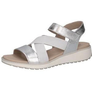 CAPRICE Platte Sandalen - Zilver Metaal - Klittenbandsluiting - Elastisch