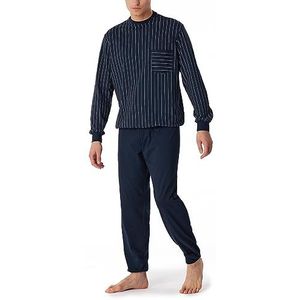 Schiesser Nightwear herenpyjama lang met manchetten, Nachtblauw 180263, 27 Kort