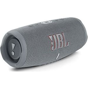 JBL Charge 5; Draagbare en draadloze JBL bluetooth speaker met diepe bas, IP67-waterbestendig en stofdicht, 20 uur afspeeltijd, ingebouwde powerbank, in het grijs