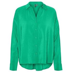 VERO MODA Dames Overmaats Blouse Zijden Ruimvallend Top Glanzende Shirt VMQUEENY, Colour:Green-3, Size:S