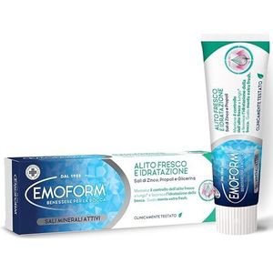 Emoform Zahnpasta mit frischem Atem und Feuchtigkeit – mit Zinksalzen, Propolis und Glycerin – wirkt schlechtem Atem entgegen und verleiht einen frischen und langanhaltenden Atem – Geschmack Minze