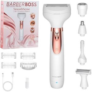 BarberBoss 5-in-1 elektrisch scheerapparaat voor dames, oplaadbare ontharingsset, damesscheerapparaat voor lichaam, bikini, gezicht, neus en wenkbrauwtrimmers, draadloze natte, QR-8005