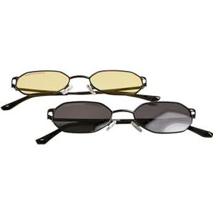 Urban Classics Unisex zonnebrillen dubbelpak Sunglasses San Sebastian 2-pack voor mannen en vrouwen, zwart + zwart/geel, één maat, zwart/geel, One Size