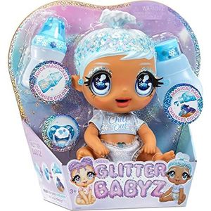 Glitter Babyz January Snowflake Baby pop - 3 Magische kleur veranderingen, blauw haar & winter outfit - Incl. herbruikbare romper, fles & fopspeen - verzamelbaar voor kids van 3+ jaar