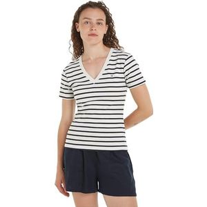 Tommy Hilfiger Dames nieuwe slanke Cody V-Nk Ss S/S gebreide tops, wit, 3XL, Bretonse Ecru/Woestijnhemel, 3XL/stor/tall