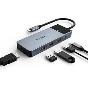 YLSCI USB C Hub HDMI-adapter, 5-in-1 USB C-adapter met HDMI 4K bij 60 Hz, 3 USB 3.1 10 Gpbs, 100 W PD voor MacBook Air/Pro/iPad/Surface, compatibel met Windows 10, 8, 7, XP/Mac OS/Linux