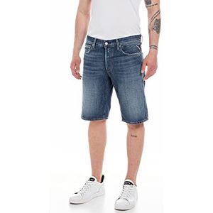 Replay Heren jeans shorts straight-fit grover straight-fit van 100% katoen, 007, donkerblauw, 32W