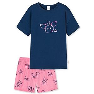 Schiesser Korte kinderpyjama voor meisjes, eenhoorn, 100% biologisch katoen, donkerblauw, 152 cm