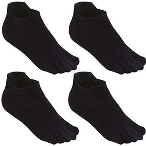 Meaiguo Teen sokken No Show Running Five Finger Crew Sokken voor Mannen Vrouwen 4 Pack - zwart - en maat