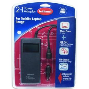 Hähnel Notebook-voeding 2 in 1 voor Toshiba notebooks, met geïntegreerde USB-poort