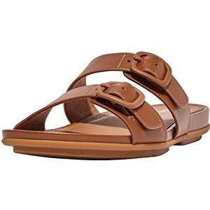 Fitflop Dames Gracie rubberen gesp twee-BAR lederen slippers sandaal, licht bruin, 5.5 UK, Lichtbruin, 38.5 EU