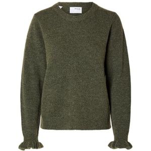 SELECTED FEMME SLFLULU LS Knit Frill Cuff O-Neck NOOS, Kalamata/Detail: melange, XL
