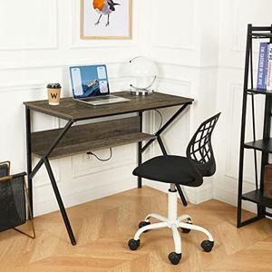 FurnitureR Dubbellaags bureau met metalen frame, paneel mode en moderne stijl L 100 vintage bruin, metaal, 100 x 50 x 75 cm