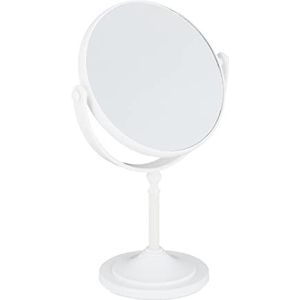 Relaxdays make up spiegel, 2x vergroting, spiegeltje dubbelzijdig, 360° draaibaar, rond, HBD: 27,5x18x10,5 cm, wit