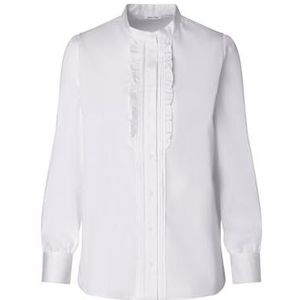 Seidensticker Damesblouse, modieuze blouse, regular fit, opstaande kraag, ruches, lange mouwen, 100% katoen, wit, 42