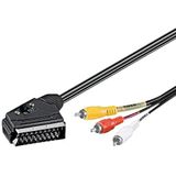 Goobay 50365-GB scart-adapterkabel; Scart naar composiet audiovideo; IN/OUT scartstekker (21-pins) > 3x RCA-stekker, 3 meter