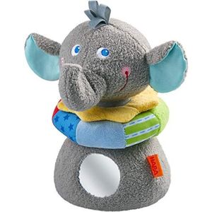 HABA 305086 - Stapelfiguur olifant Eric, knuffeldier met voel- en speeleffecten zoals spiegelfolie en grijpring, stoffen speelgoed vanaf 10 maanden