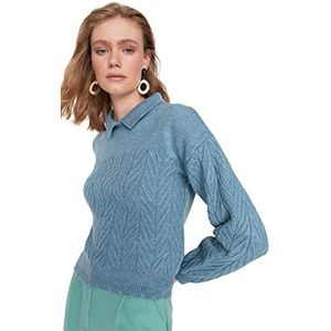 Trendyol Dames oversized basic opstaande kraag gebreide trui, Blauw, S