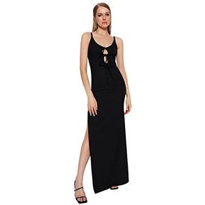 Trendyol Women Shift Fitted Woven Evening Dress avondjurk van getailleerde stof maxi trapezium voor dames, Zwart, 72
