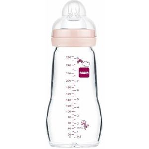 MAM Feel Good A163 drinkfles van glas, met gepatenteerde SkinSoftTM siliconen zuiger 2, bijzonder zacht, voor baby's vanaf 0 maanden, 260 ml, roze