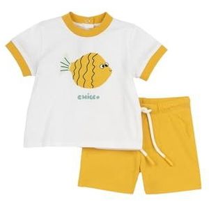 Chicco, Set voor jongens, T-shirt en shorts, met schattige en schattige patronen, ontworpen in Italië, babykleding van 0-24 maanden, cadeau-idee voor geboorte, Oker, 12 Maanden