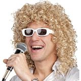 Boland 86404 - Volwassenen pruik zanger met bril, blond, heren, krullend synthetisch haar, halflang kapsel, feestbril, rockster, popster, artiest, kostuum, carnaval, themafeest