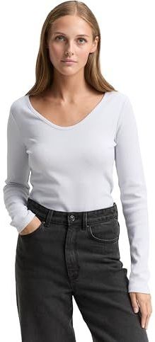 TOM TAILOR Denim T-shirt met lange mouwen voor dames, 40001, witte glitter, XXL