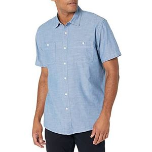 Amazon Essentials Heren Chambray-shirt met korte mouwen, Medium blauw, 3XL-4XL