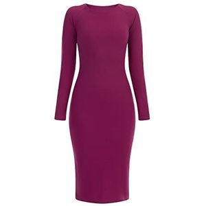 idem Damesjurk met lange mouwen, midi-jurk, fuchsia, XS/S