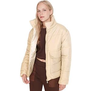 TRENDYOL Oversized Puffer voor dames, effen geweven winterjas, jas, beige, S