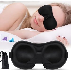 Brencco Slaapmasker, 2 paar oordopjes, 3D-nachtmasker, anti-licht, ultrazacht en comfortabel, verstelbaar, voor mannen/vrouwen/kinderen/yoga