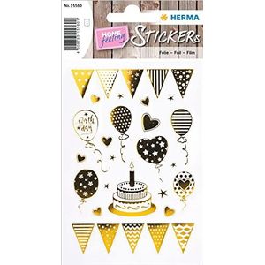 HERMA 15560 Verjaardagstickers, goud-zilver, 22 stuks, cadeaustickers met ballonnen, cake, hart, volwassenen, cadeaustickers voor felicitaties, Happy Birthday, hartelijke felicitatie, decoratie