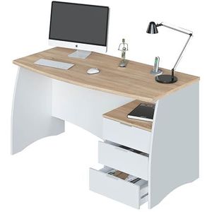 amuéblate online Bureau of kantoor, model Lidia, hout, wit en eiken, 136 cm (L) x 74 cm (H) x 67 cm (D)
