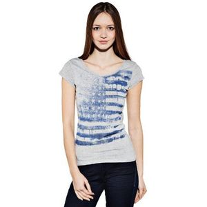 ESPRIT Dames T-shirt met vlaggenprint 034EE1K014, grijs (Metal Grey Melange), XXL