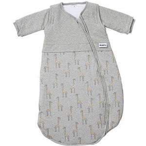 Gesslein 772087 Bubou babyslaapzak met afneembare mouwen: temperatuurregulerende slaapzak voor het hele jaar door voor baby/kinderen, maat 90 cm, grijs gemêleerd met giraffen, grijs, 480 g