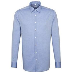 Seidensticker Zakelijk overhemd voor heren, strijkvrij, getailleerd hemd, shaped fit, lange mouwen, Kent-kraag, 100% katoen, blauw (middenblauw nieuw 16), 45