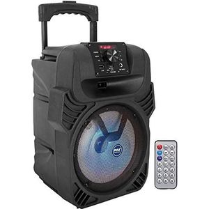 Pyle 400W Portable Bluetooth PA Loudspeaker - 8” 4 Ohm Subwoofer System with USB/MP3/FM Radio/ ¼ Mic Inputs, Multi-Color LED Lights, Built-in Rechargeable Battery w/Remote Control - PPHP844B