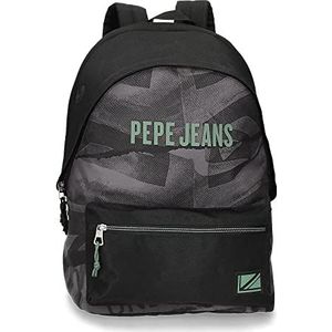 Pepe Jeans Davis Rugzak voor laptop, dubbel vak, 15,6 inch, zwart, 31 x 44 x 17,5 cm, polyester, 20,46 l