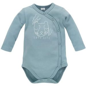 Pinokio Bodysuit Buttoned Long Sleeve Slow Life 100% katoen, blauw met tijger, uniseks 50-74 (74), turquoise tijger, 74 cm