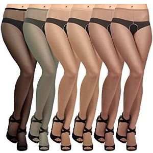 Geyoga 6 paar panty dames fijne panty elastische transparante zijden pantybroek, zwart, koffie, huidskleur, grijs, Eén Maat