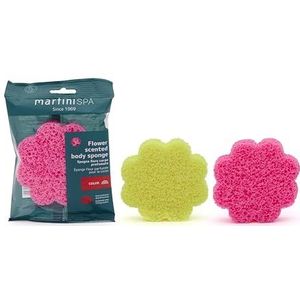 martini SPA - Kleur lichaamsspons in bloemvorm, geurend en kleurrijk, Xpand-technologie, verschillende kleuren fuchsia en geel, willekeurige selectie, 34 g, 1 stuk
