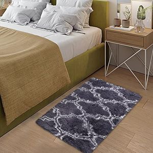 Hihoddy Shag-tapijt, modern pluizig pluche tapijt voor binnen, extra zacht en comfortabel tapijt, geometrische Marokko tapijten voor slaapkamer en woonkamer, donkergrijs, 60 x 90 cm